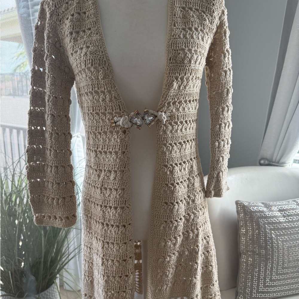 Boston Proper Beige Crochet Women Sweater